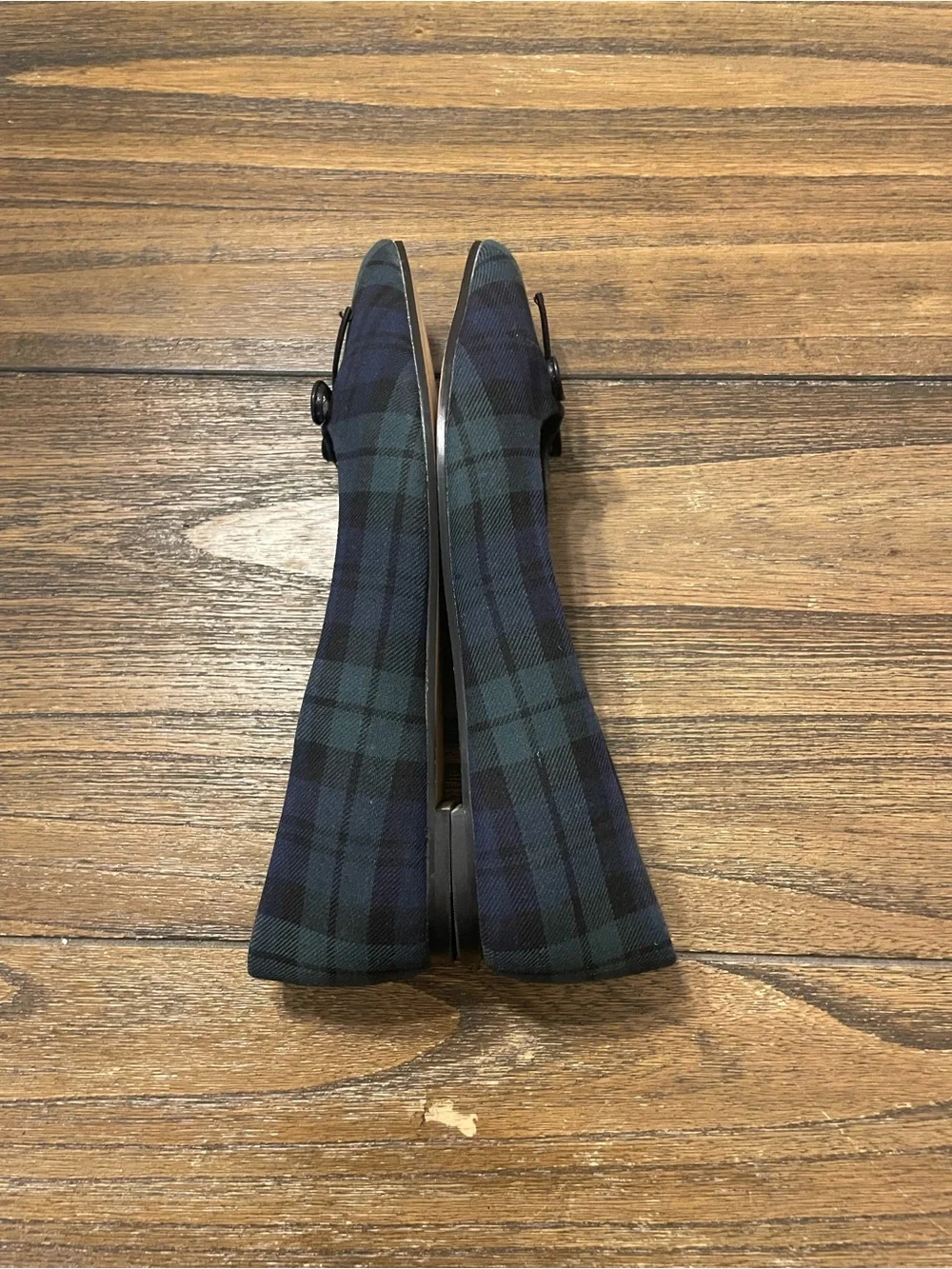 J.Crew Tartan Plaid Pointed Toe Bow Flats Women’s Size 7 Navy Green Preppy Twee